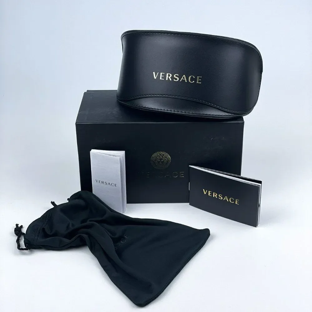 NEW Versace VE4451 GB1/55 Black Grey Mirrored Blue Wraparound Unisex Sunglasses